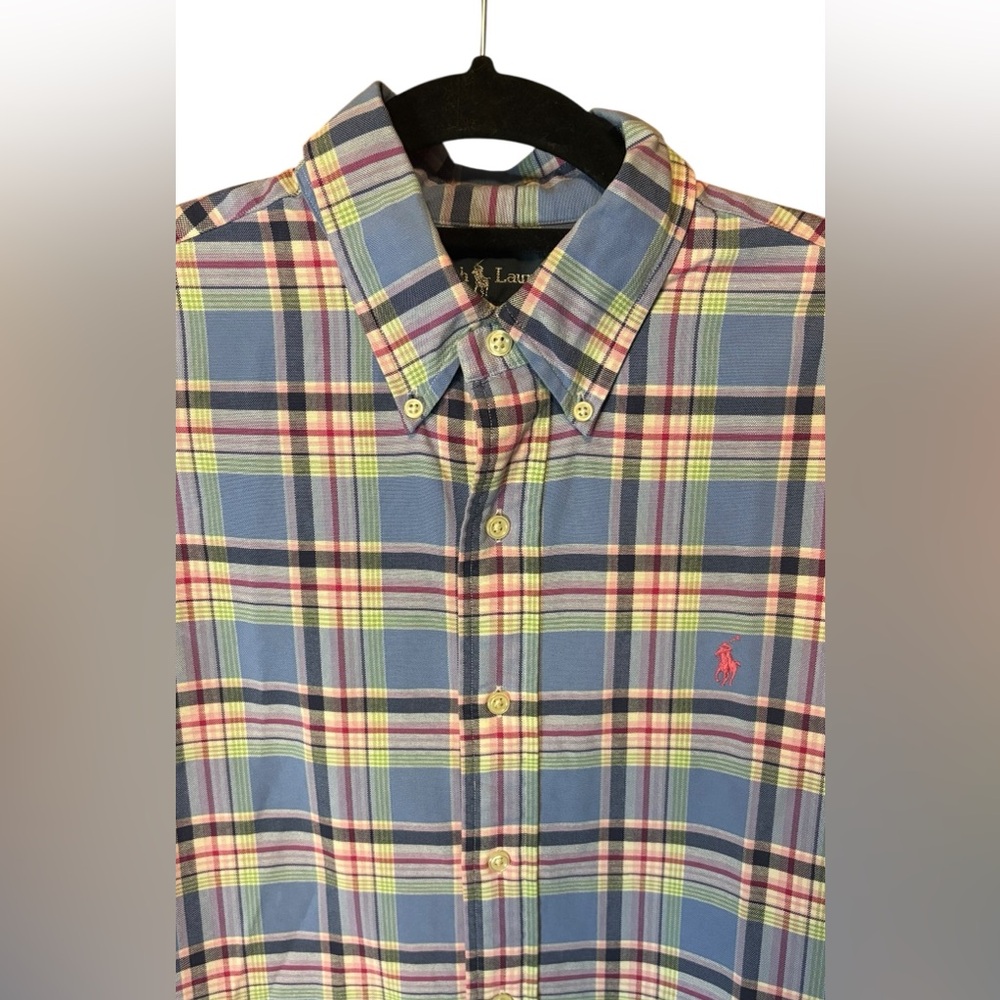 Ralph Lauren Blue Label Plaid Button Down Shirt Medium Custom Fit Preppy Office - Picture 4 of 6